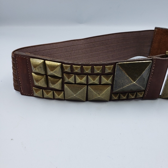 Leatherock Studded Leather with Elastic Back Belt Size Small Brown - Picture 5 of 13